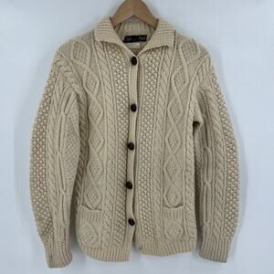 Vintage 1970s Donegal Knit Cardigan Womens Size S Irish Wool Cable Chunky Aran